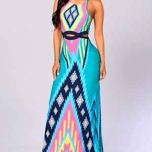 Fashion Nova Cutout Tribal Print Maxi Dress